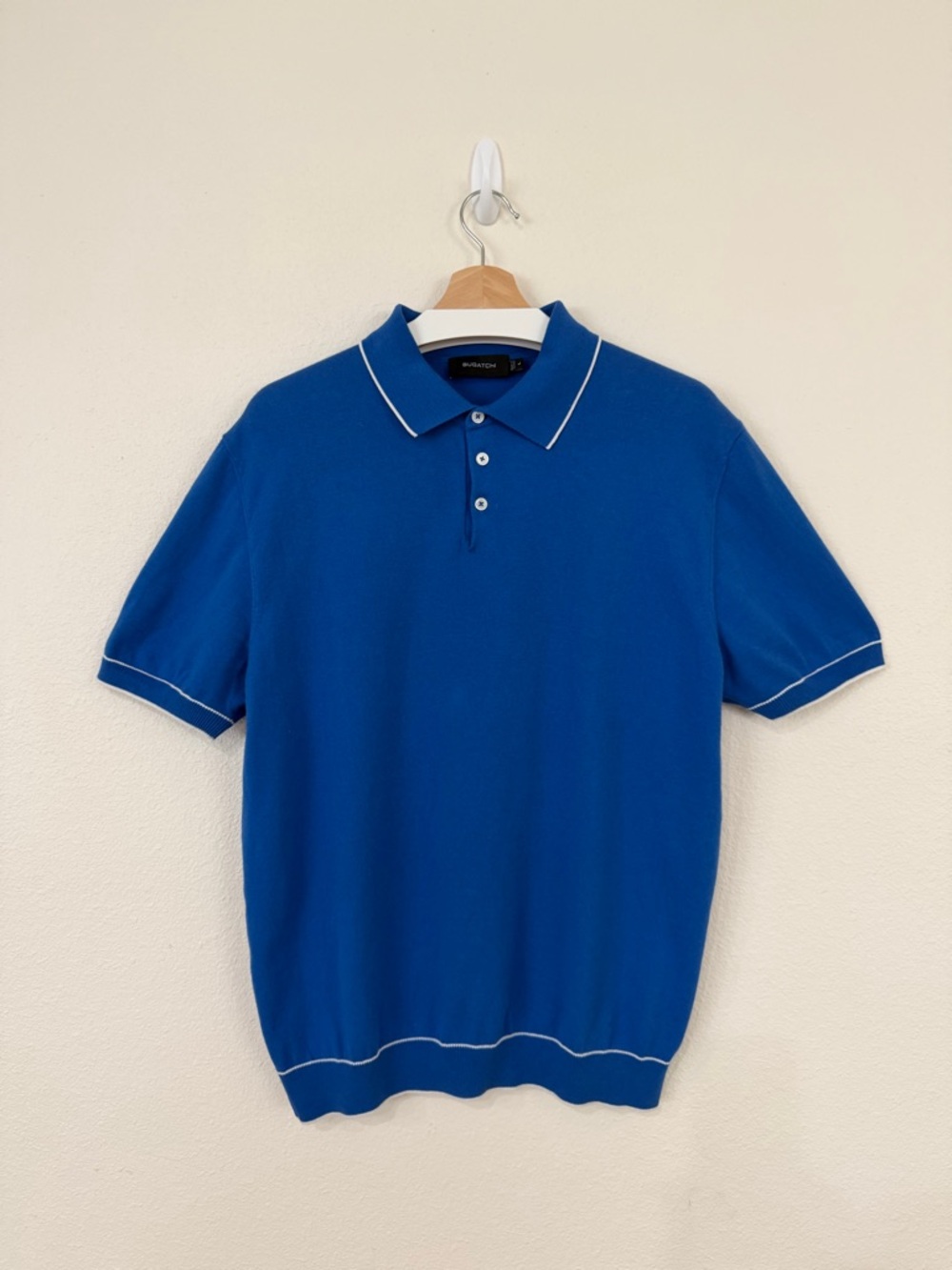 Bugatchi Royal Blue Short-Sleeve Polo with White Piping
